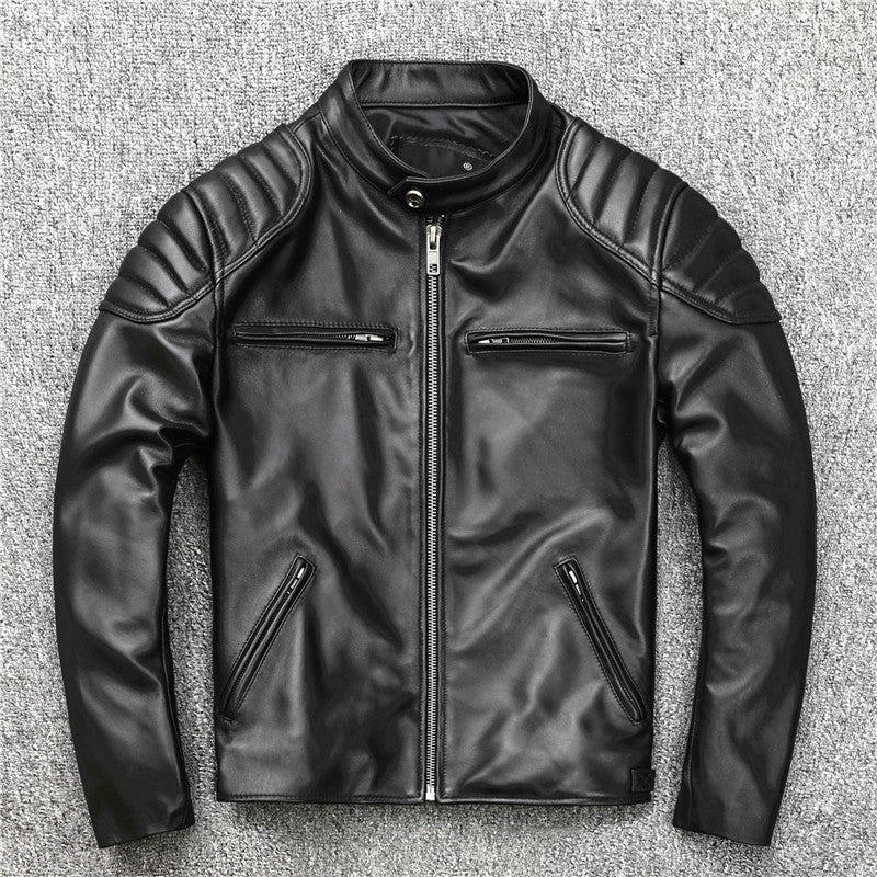 Men's Motorcycle Stand-collar Slim Short Youth Leather Jacket