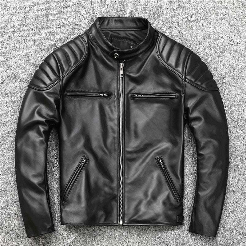Men's Motorcycle Stand-collar Slim Short Youth Leather Jacket