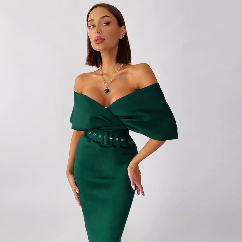 Women's Fashion Temperament High Waist Show Waist With Belt Dress
