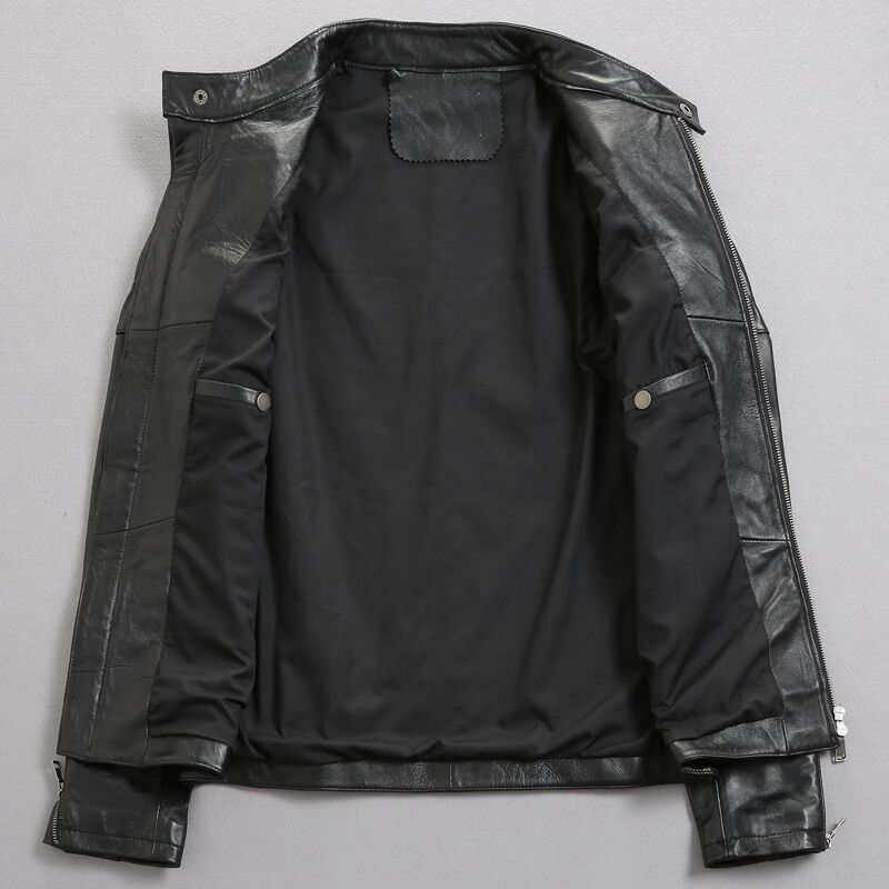 Men's distressed stand collar leather jacket