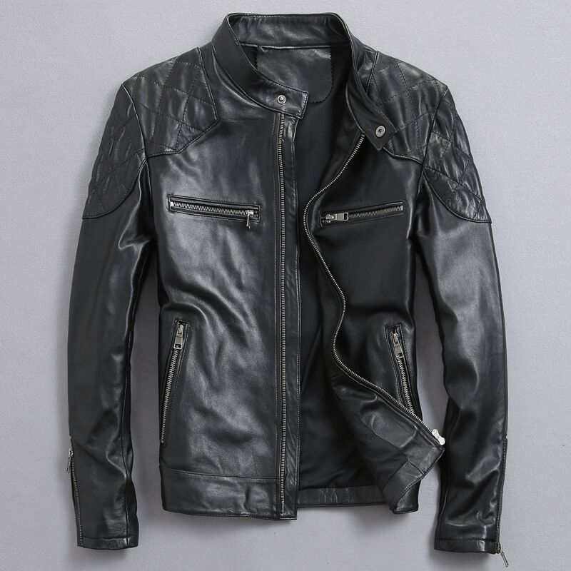 Men's distressed stand collar leather jacket