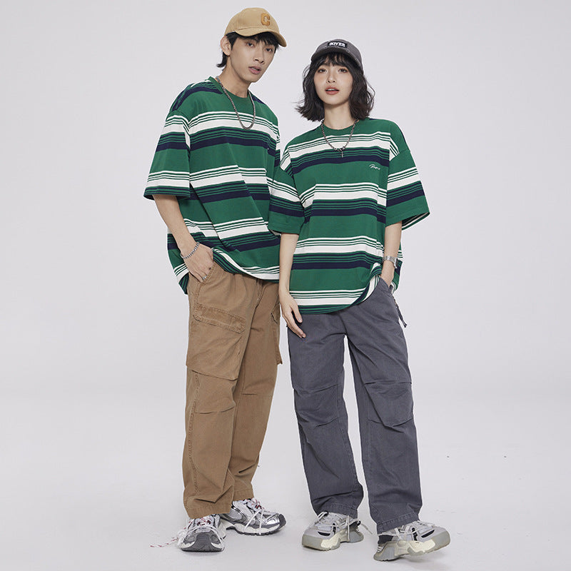 Contrast Color Striped T-shirt For Men And Women