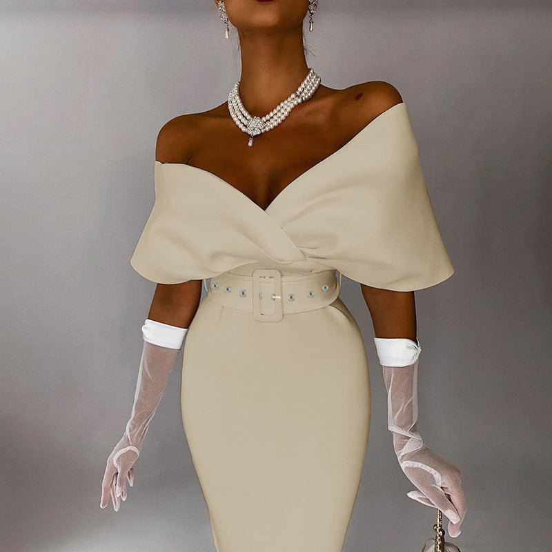 Women's Fashion Temperament High Waist Show Waist With Belt Dress