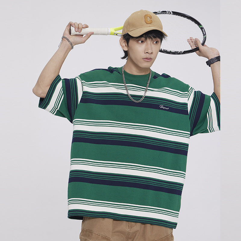 Contrast Color Striped T-shirt For Men And Women