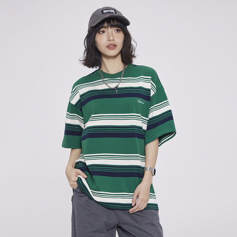 Contrast Color Striped T-shirt For Men And Women