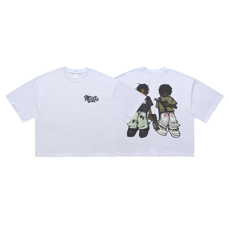 Loose Shoulder Casual Pistol Boy Cotton T-shirt