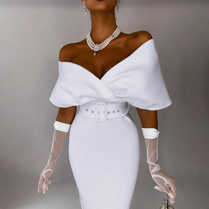 Women's Fashion Temperament High Waist Show Waist With Belt Dress