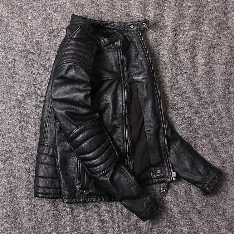 Short Stand-up Collar Slim Fit Trendy Leather Jacket For Men