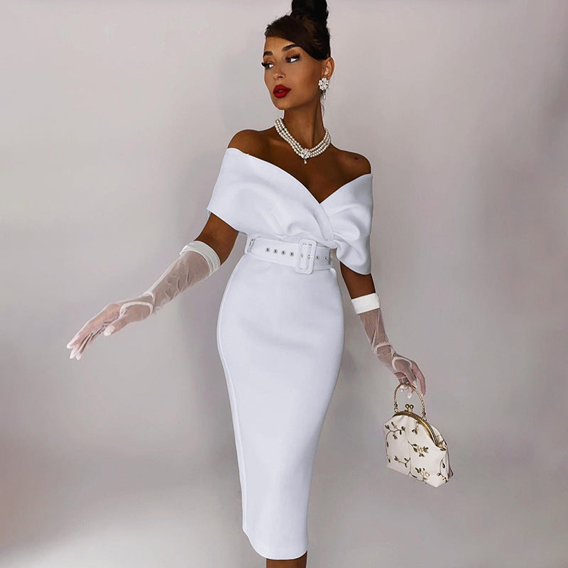 Women's Fashion Temperament High Waist Show Waist With Belt Dress