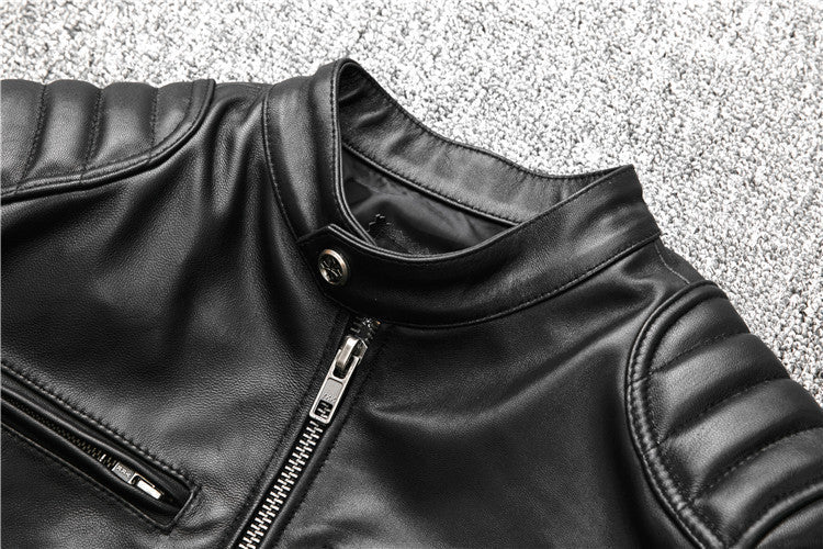 Men's Motorcycle Stand-collar Slim Short Youth Leather Jacket