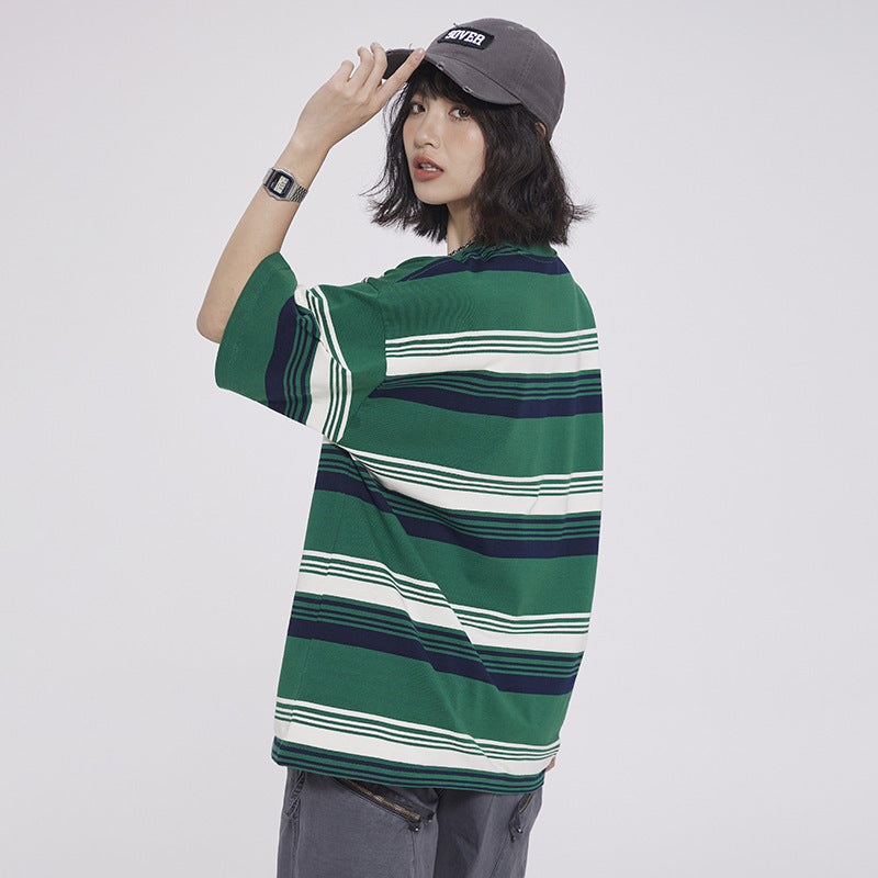 Contrast Color Striped T-shirt For Men And Women