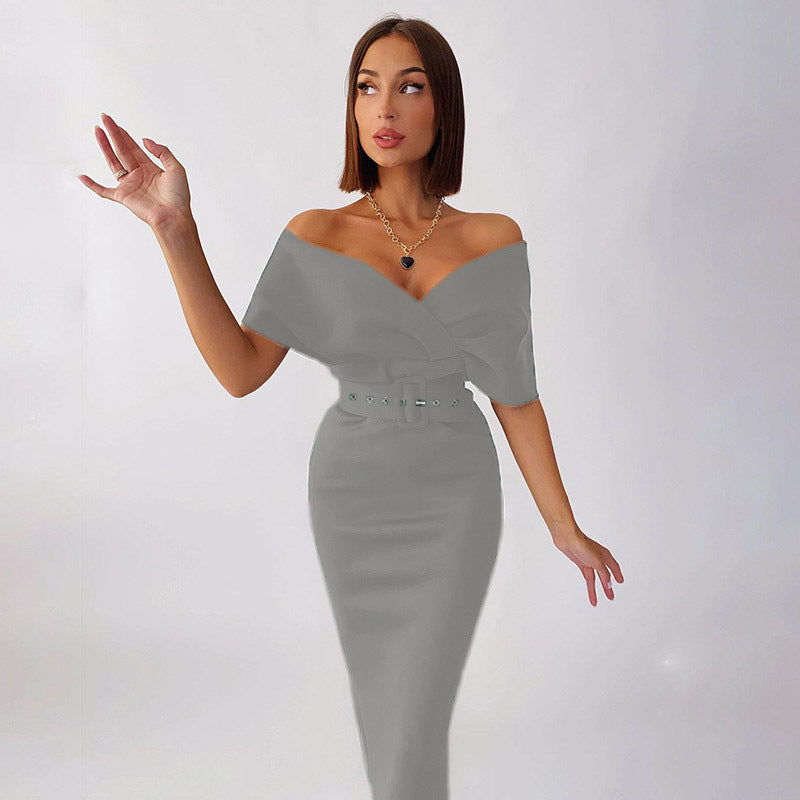 Women's Fashion Temperament High Waist Show Waist With Belt Dress