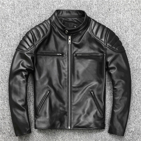 Men's Motorcycle Stand-collar Slim Short Youth Leather Jacket