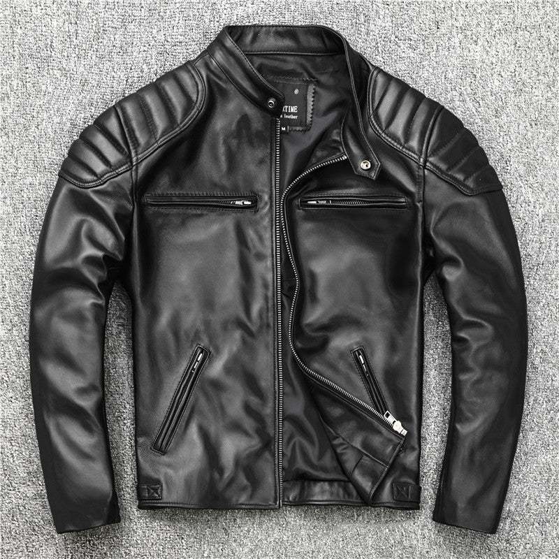 Men's Motorcycle Stand-collar Slim Short Youth Leather Jacket
